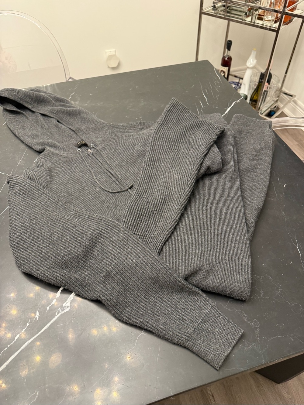 Ted Baker Dark Gray Ribbed Crewneck Hoodie and Pants